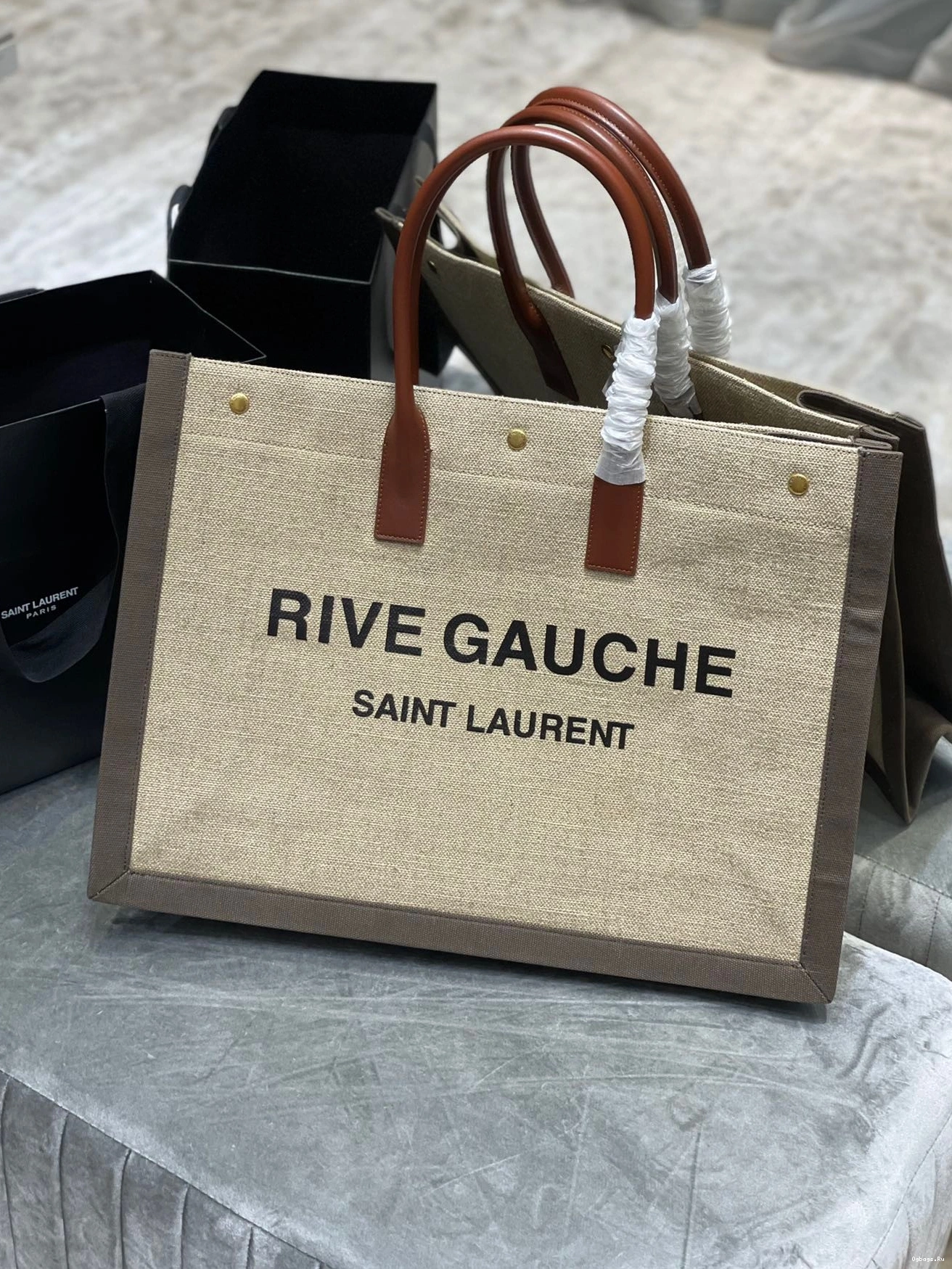 TOTE RIVE BAG LINEN AND LEATHER GAUCHE YSL IN 0724